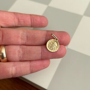 St Christopher pendant 14k solid yellow gold vintage charm religious medal